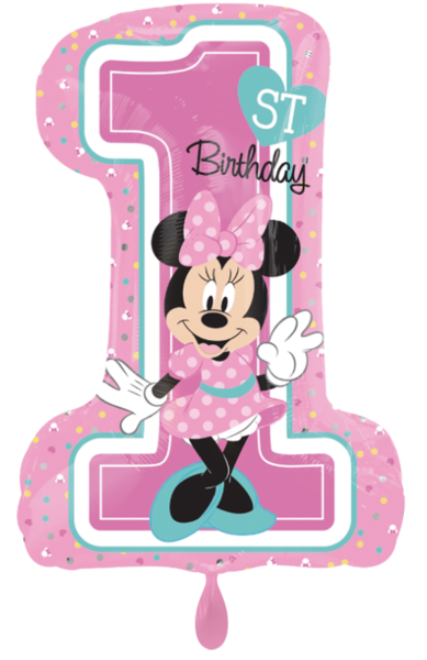 Folienballon 1. Geburtstag - Zahl 1 Minnie Mouse - 71cm